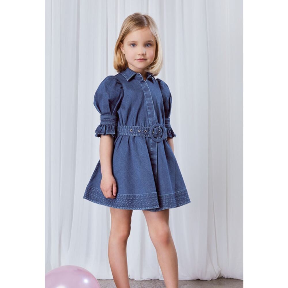BARDOT JUNIOR Girls Stella Denim Dress Size 12 Short Sleeve Vintage Blue NWT